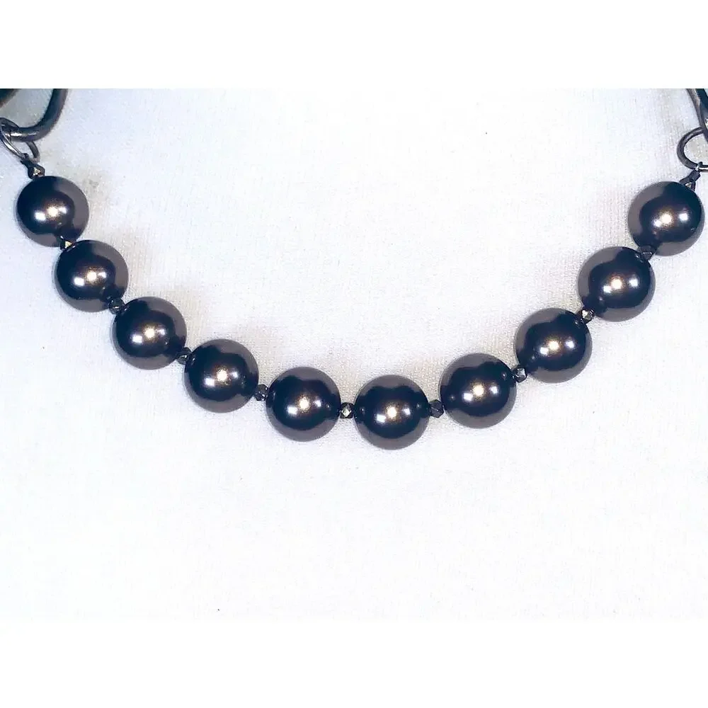 Vintage Silver Tone Faux Tahitian Pearl Statement Necklace EUC